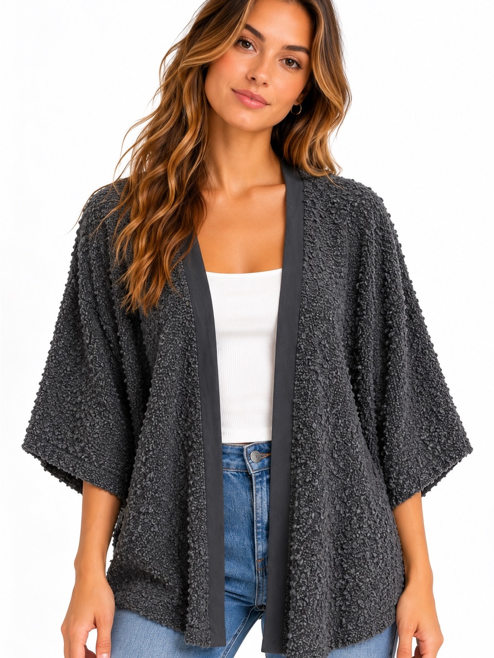 Apt. 9 Women’s 3X GreenGray Textured Open Front Kimono Cardigan Plus Size